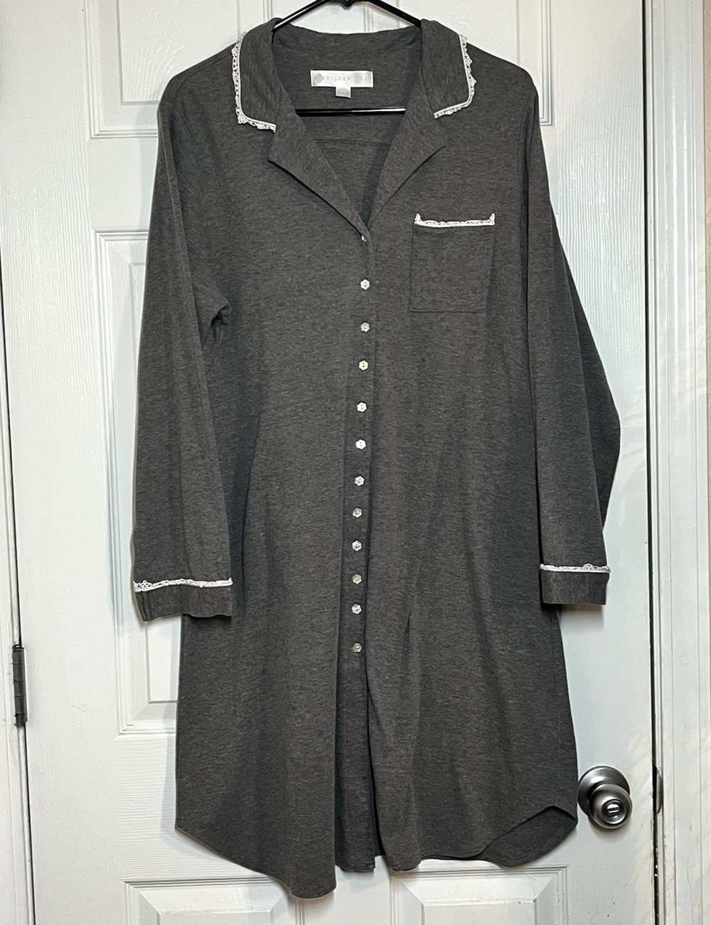 EILEEN WEST Large Pajama Nightgown Long Sleeve Lace Accent Cottage minimalist